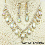 71192, RHINESTONE NECKLACE & CLIP ON EARRING SET