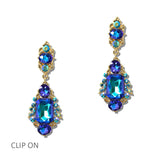 114683, ORNATE RHINESTONE STATEMENT DROP CLIP ON EARRINGS