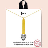 79704, &QUOTLOVE IS" HEART SHAPE ENGRAVED BAR NECKLACE/RHODIUM DIPPED