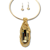 JN11498GTP_JK 7 · Wire Wrapped Stone Choker Necklace Set – Gold/Topaz