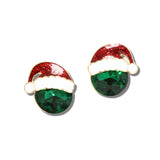Santa Hat Enamel Rhinestone Stud Earrings – Gold/Emerald Green · VER6767GDEM_VOP 7