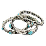 Western Steer Skull And Turquoise 3 Piece Stretch Bracelet Set – Silver Burnished/Turquoise · BB04415-SBTQ_MO 7