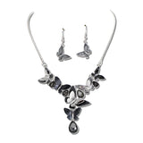 Butterfly Cluster Necklace Earring Set – Silver/Black · YNE5459SBK_AJ 7