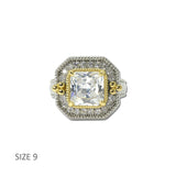 14K Gold Plated Two Tone Clear Square CZ Statement Ring – 9 · K2360C-9 7
