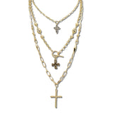 VN1441WG 7 · Layered Cross Chain Necklace – Worn Gold