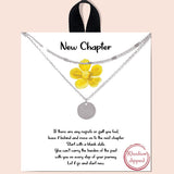 80667, &QUOTNEW CHAPTER" ROUND DISK CHAIN LAYERED NECKLACE/RHODIUM DIPPED