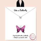 81986, &QUOTLIKE A BUTTERFLY" DAINTY NECKLACE/RHODIUM DIPPED