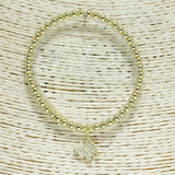 83119, PAVE BUTTERFLY CHARM BEADED STRETCH BRACELET *STAINLESS STEEL