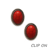 83328, WESTERN OVAL SEMI STONE CLIP ON EARRING