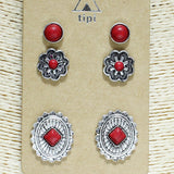 83762, 3PAIRS WESTERN EARRING SET