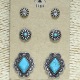 83766, 3PAIRS WESTERN EARRING SET