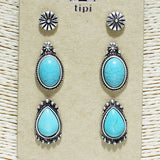 84245, 3PAIR WESTERN SEMI STONE POST EARRING