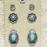 84246, 3PAIR WESTERN SEMI STONE POST EARRING