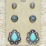 84247, 3PAIR WESTERN SEMI STONE POST EARRING