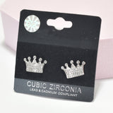 84253, PAVE CUBIC ZIRCONIA CROWN STUD EARRING