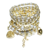 84478, &QUOTLOVE" HEART & KEY N LOCK CHARM MULTI LAYERED STRETCH BRACELET
