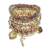 84478, &QUOTLOVE" HEART & KEY N LOCK CHARM MULTI LAYERED STRETCH BRACELET