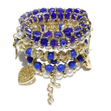 84478, &QUOTLOVE" HEART & KEY N LOCK CHARM MULTI LAYERED STRETCH BRACELET