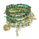 84478, &QUOTLOVE" HEART & KEY N LOCK CHARM MULTI LAYERED STRETCH BRACELET