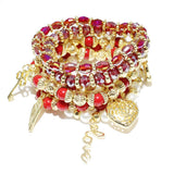 84478, &QUOTLOVE" HEART & KEY N LOCK CHARM MULTI LAYERED STRETCH BRACELET
