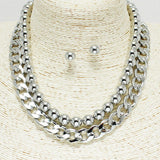 84693, CHAIN N BALL 2PCS NECKLACE SET