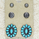 85088, 3PAIRS WESTERN EARRING SET
