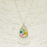 85243, PRESSED FLOWER W/ TASSEL PENDANT NECKLACE