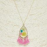 85243, PRESSED FLOWER W/ TASSEL PENDANT NECKLACE