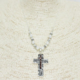 85369, "BLESSED" FILIGREE CROSS PENDANT NECKLACE