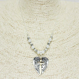 85370, "LOVE" FILIGREE HEART & CROSS PENDANT NECKLACE