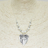 85370, "LOVE" FILIGREE HEART & CROSS PENDANT NECKLACE