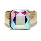 85382, CHUNKY SQUARE RHINESTONE W/ HAMMERED METAL BRACELET
