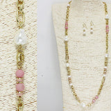 85558, HANDMADE FRESHWATER PEARL & SEMI PRECIOUS STONE LONG NECKLACE