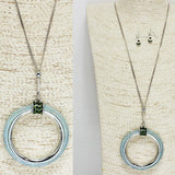 85560, SEMI PRECIOUS STONE OPEN ROUND LONG PENDANT NECKLACE