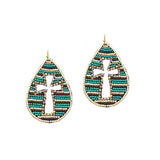 85609, SEED BEAD CROSS EARRING