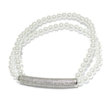 85657, PAVE BAR W/ PEARL STRETCH BRACELET *STAINLESS STEEL