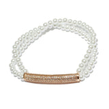 85657, PAVE BAR W/ PEARL STRETCH BRACELET *STAINLESS STEEL