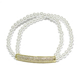 85657, PAVE BAR W/ PEARL STRETCH BRACELET *STAINLESS STEEL