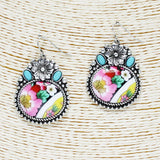 85669, WESTERN GLASS MARBLE PRINT EARRING