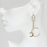 85686, GOLD/CLEAR C SHAPED PAVE RHINESTONE DROP EARRING