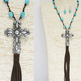 85731, WESTERN CROSS W/ SEMI PRECIOUS STONE LONG PENDANT NECKLACE
