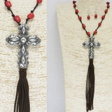 85731, WESTERN CROSS W/ SEMI PRECIOUS STONE LONG PENDANT NECKLACE