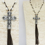 85731, WESTERN CROSS W/ SEMI PRECIOUS STONE LONG PENDANT NECKLACE