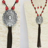 85732, WESTERN CONCHO W/ SEMI PRECIOUS STONE LONG PENDANT NECKLACE