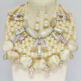 85820, SEMI PRECIOUS STONE N PEARL STATEMENT NECKLACE