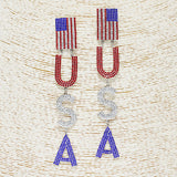 85862, &QUOTUSA" AMERICAN FLAG COLOR RHINESTONE EARRING
