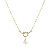 85884, DAINTY HEART W/ BUTTERFLY STONE PENDANT NECKLACE