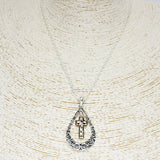 85919, "FAITH" CROSS W/ FILIGREE TEARDROP PENDANT NECKLACE