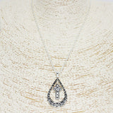 85919, "FAITH" CROSS W/ FILIGREE TEARDROP PENDANT NECKLACE