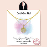86015, "DON'T GIVE UP" CUBIC ZIRCONIA PAVE DISK DOUBLE LAYERED NECKLACE